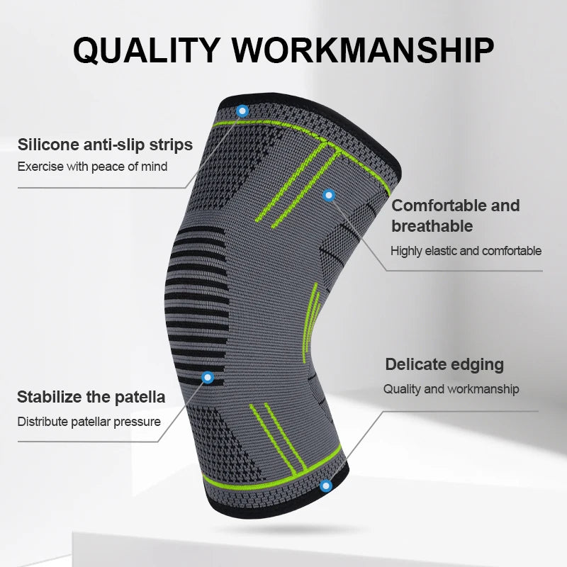 GTUBIKE - Rodillera de compresión elástica (1 unidad) con muelles de soporte; protector para gimnasio, deportes, baloncesto, voleibol y running.