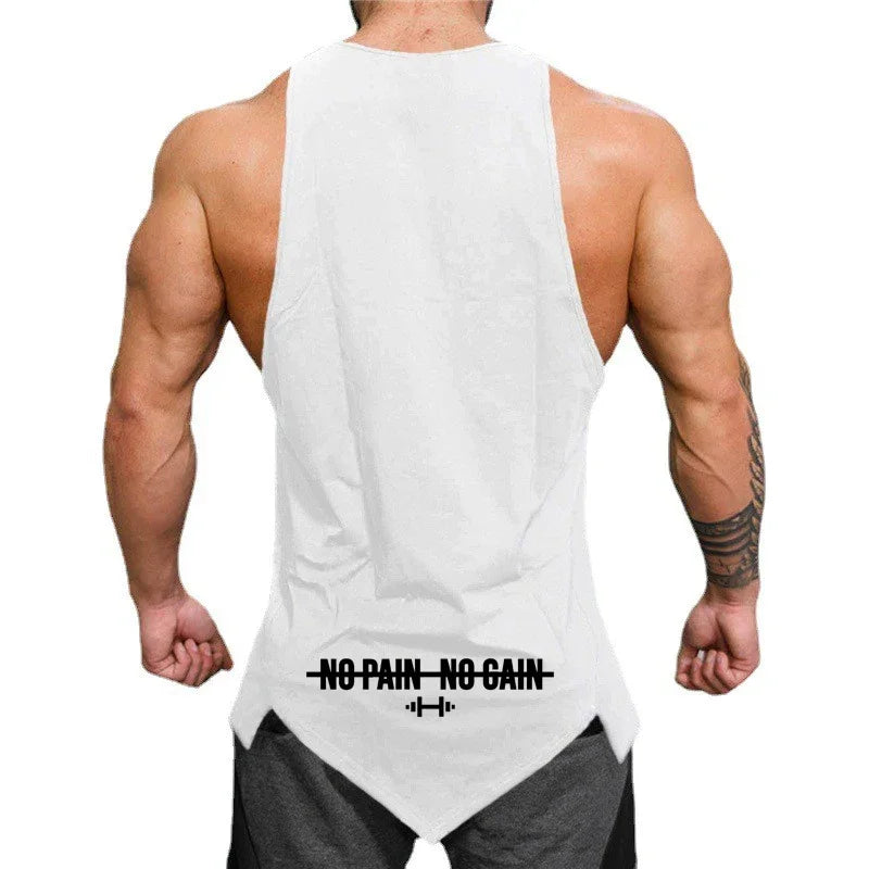 Camiseta de tirantes musculosa para hombre (verano): sin mangas, bajo irregular, estilo fitness y gimnasio, algodón, ropa casual.