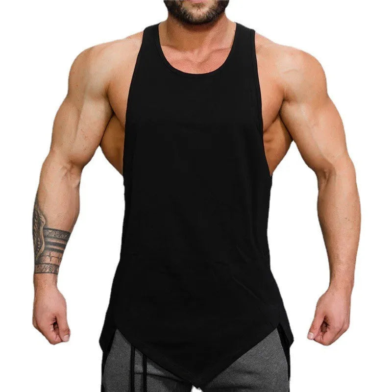 Camiseta de tirantes musculosa para hombre (verano): sin mangas, bajo irregular, estilo fitness y gimnasio, algodón, ropa casual.