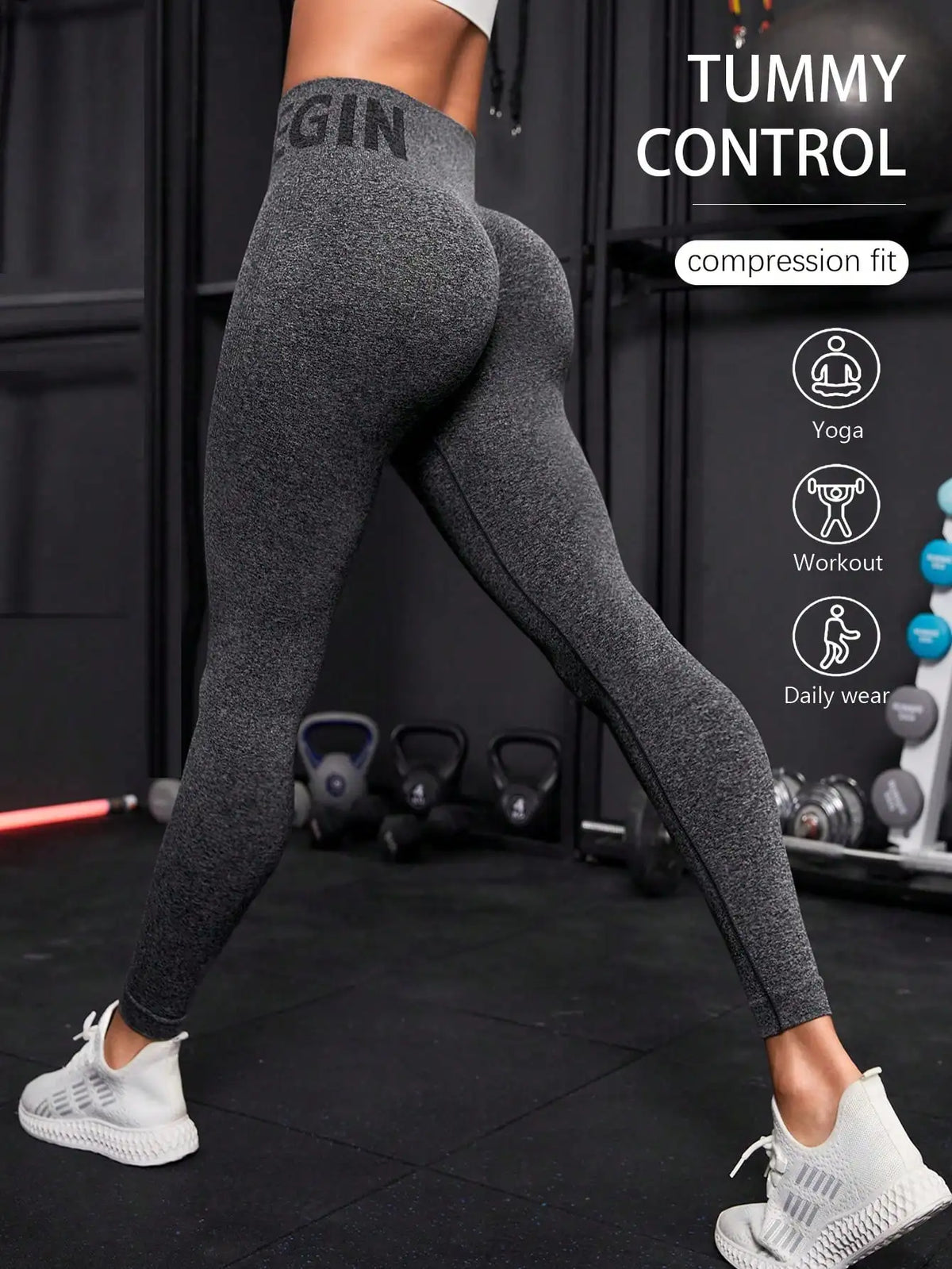 Pantalones de yoga sin costuras y con letras, ropa de yoga con efecto realce de glúteos, pantalones deportivos ajustados de talle alto para mujer.