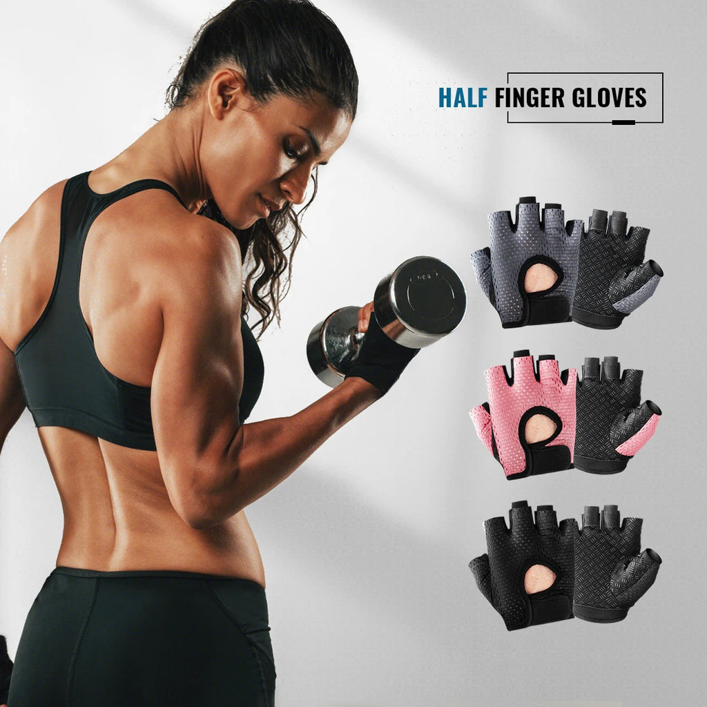 Guantes de gimnasio para mujeres, guantes transpirables de medio dedo antideslizantes para ciclismo en bicicleta, levantamiento de pesas y yoga