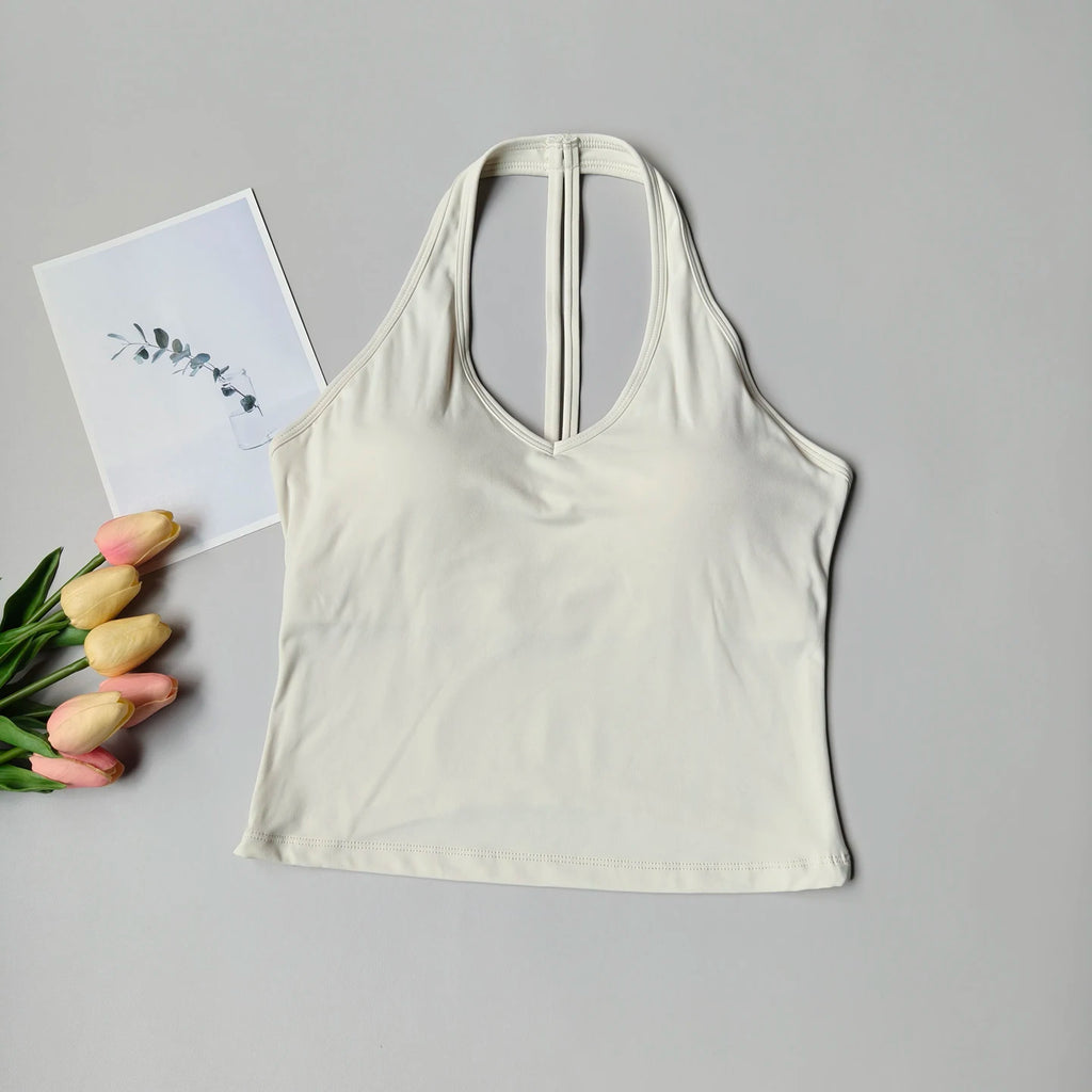 Sujetador deportivo para mujer con cuello en V y diseño halter