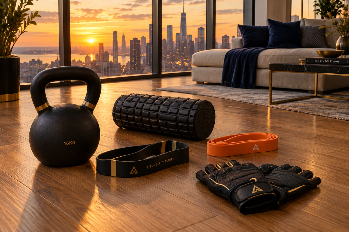 Fitness equipment with gold accents